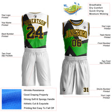 Загрузить изображение в средство просмотра галереи, Custom White Black Green-Gold Triangle Geometric Stripe Round Neck Sublimation Basketball Suit Jersey
