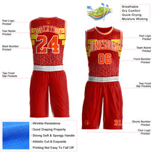 Загрузить изображение в средство просмотра галереи, Custom Red Orange Yellow-White Geometric Maze Stripe Round Neck Sublimation Basketball Suit Jersey
