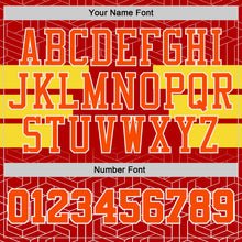 Загрузить изображение в средство просмотра галереи, Custom Red Orange Yellow-White Geometric Maze Stripe Round Neck Sublimation Basketball Suit Jersey
