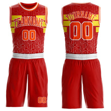 Загрузить изображение в средство просмотра галереи, Custom Red Orange Yellow-White Geometric Maze Stripe Round Neck Sublimation Basketball Suit Jersey
