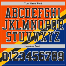 Charger l'image dans la galerie, Custom Orange Black Gold Royal-White Geometric Stripe Round Neck Sublimation Basketball Suit Jersey
