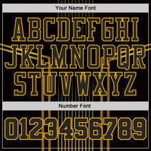 Загрузить изображение в средство просмотра галереи, Custom Black Old Gold-Gold Vertical Stripe Gradient Round Neck Sublimation Basketball Suit Jersey
