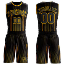 Загрузить изображение в средство просмотра галереи, Custom Black Old Gold-Gold Vertical Stripe Gradient Round Neck Sublimation Basketball Suit Jersey
