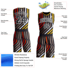 Загрузить изображение в средство просмотра галереи, Custom Black Steel Gray Red White-Gold Wave Stripe Round Neck Sublimation Basketball Suit Jersey
