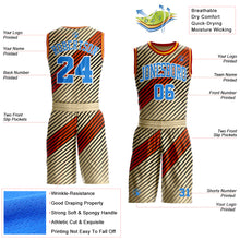 Загрузить изображение в средство просмотра галереи, Custom Cream Powder Blue Black White Red-Gold Geometric Stripe Round Neck Sublimation Basketball Suit Jersey
