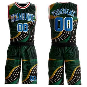 Custom Black Blue Green Old Gold White-Red Wave Stripe Round Neck Sublimation Basketball Suit Jersey