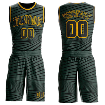 Custom Gray Black-Gold Radial Stripe Round Neck Sublimation Basketball Suit Jersey