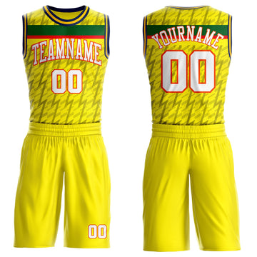Custom Yellow White Green Gray Orange-Navy Lightning Stripe Round Neck Sublimation Basketball Suit Jersey