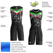 Charger l'image dans la galerie, Custom Black Neon Green Red-White Geometric Chevron Stripe Paint Splatter Round Neck Sublimation Basketball Suit Jersey
