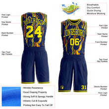 Laden Sie das Bild in den Galerie-Viewer, Custom Navy-Light Yellow Wing Brush Stroke Boho Style Round Neck Sublimation Basketball Uniform Jersey
