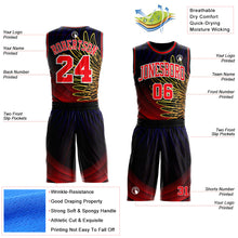 Laden Sie das Bild in den Galerie-Viewer, Custom Black Red Yellow Blue-White Wing Gradient Boho Style Round Neck Sublimation Basketball Uniform Jersey
