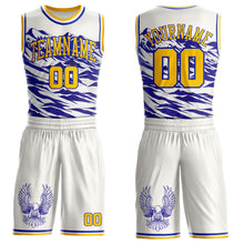 Laden Sie das Bild in den Galerie-Viewer, Custom White Yellow-Blue Mountain Eagle Wing Boho Style Round Neck Sublimation Basketball Uniform Jersey
