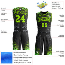 Laden Sie das Bild in den Galerie-Viewer, Custom Black Neon Green-Gray Feather Wing Boho Style Round Neck Sublimation Basketball Uniform Jersey
