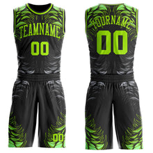 Laden Sie das Bild in den Galerie-Viewer, Custom Black Neon Green-Gray Feather Wing Boho Style Round Neck Sublimation Basketball Uniform Jersey
