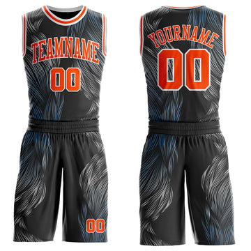 Custom Black Orange-White Abstract Feather Boho Style Round Neck Sublimation Basketball Uniform Jersey