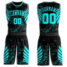 Laden Sie das Bild in den Galerie-Viewer, Custom Black-Blue Graffiti Wing Boho Style Round Neck Sublimation Basketball Uniform Jersey
