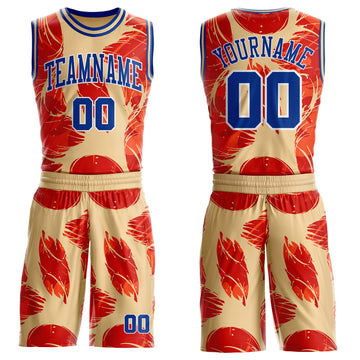 Custom Cream Royal Orange White-Yellow Feather Boho Style Round Neck Sublimation Basketball Uniform Jersey