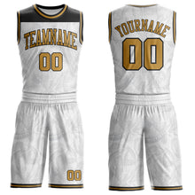 Load image into Gallery viewer, Custom White Old Gold-Black Feather Wing Boho Style Round Neck Sublimation Basketball Uniform Jersey

