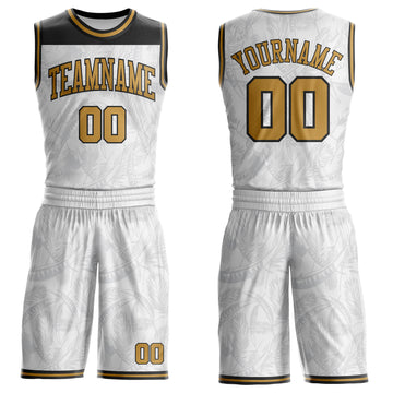 Custom White Old Gold-Black Feather Wing Boho Style Round Neck Sublimation Basketball Uniform Jersey