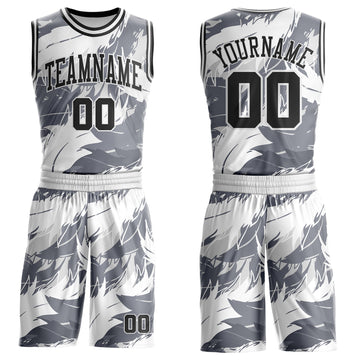 Custom White Black-Gray Feather Wing Boho Style Round Neck Sublimation Basketball Uniform Jersey