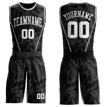 Custom Black-White Feather Wing Boho Style Round Neck Sublimation Basketball Uniform Jersey