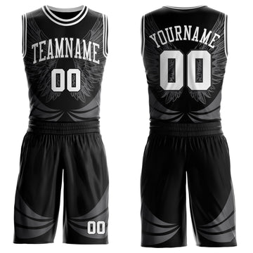 Custom Black-White Feather Wing Boho Style Round Neck Sublimation Basketball Uniform Jersey