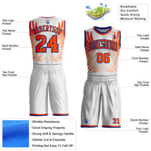 Laden Sie das Bild in den Galerie-Viewer, Custom White Orange-Royal Feather Wing Boho Style Round Neck Sublimation Basketball Uniform Jersey
