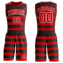 Загрузить изображение в средство просмотра галереи, Custom Black Fire Red-White Wing Stripe Boho Style Round Neck Sublimation Basketball Uniform Jersey

