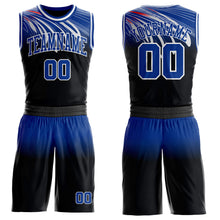 Загрузить изображение в средство просмотра галереи, Custom Black Royal-White Wing Gradient Boho Style Round Neck Sublimation Basketball Uniform Jersey
