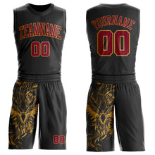 Laden Sie das Bild in den Galerie-Viewer, Custom Black Crimson-Old Gold Wing Boho Style Round Neck Sublimation Basketball Uniform Jersey
