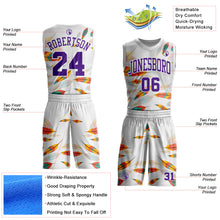 Laden Sie das Bild in den Galerie-Viewer, Custom White-Purple Feather Boho Style Round Neck Sublimation Basketball Uniform Jersey
