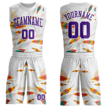 Laden Sie das Bild in den Galerie-Viewer, Custom White-Purple Feather Boho Style Round Neck Sublimation Basketball Uniform Jersey
