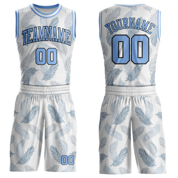 Custom White Light Blue-Black Feather Boho Style Round Neck Sublimation Basketball Uniform Jersey