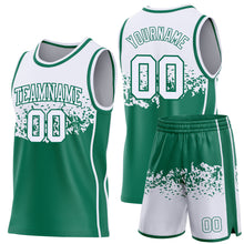 Load image into Gallery viewer, Custom White-Kelly Green Shattered Geometric Side Panel Stripe Round Neck Sublimation Basketball Set Jersey
