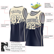 Загрузить изображение в средство просмотра галереи, Custom Cream-Navy Shattered Geometric Side Panel Stripe Round Neck Sublimation Basketball Set Jersey
