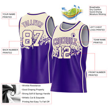 Загрузить изображение в средство просмотра галереи, Custom Cream-Purple Shattered Geometric Side Panel Stripe Round Neck Sublimation Basketball Set Jersey
