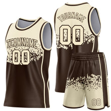 Загрузить изображение в средство просмотра галереи, Custom Cream-Brown Shattered Geometric Side Panel Stripe Round Neck Sublimation Basketball Set Jersey
