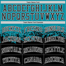 Laden Sie das Bild in den Galerie-Viewer, Custom Teal Black-White Shattered Geometric Side Panel Stripe Round Neck Sublimation Basketball Set Jersey
