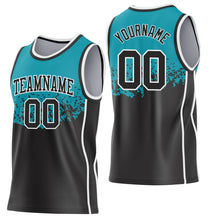 Laden Sie das Bild in den Galerie-Viewer, Custom Teal Black-White Shattered Geometric Side Panel Stripe Round Neck Sublimation Basketball Set Jersey
