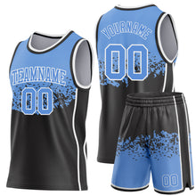 Загрузить изображение в средство просмотра галереи, Custom Light Blue Black-White Shattered Geometric Side Panel Stripe Round Neck Sublimation Basketball Set Jersey
