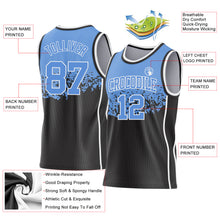 Загрузить изображение в средство просмотра галереи, Custom Light Blue Black-White Shattered Geometric Side Panel Stripe Round Neck Sublimation Basketball Set Jersey
