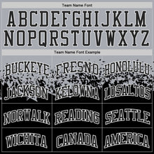 Laden Sie das Bild in den Galerie-Viewer, Custom Gray Black-White Shattered Geometric Side Panel Stripe Round Neck Sublimation Basketball Set Jersey

