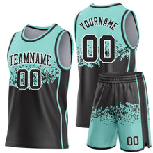 Load image into Gallery viewer, Custom Ice Blue Black-White Shattered Geometric Side Panel Stripe Round Neck Sublimation Basketball Set Jersey
