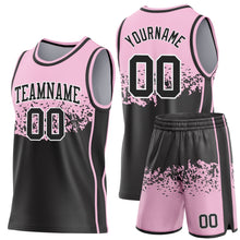 Load image into Gallery viewer, Custom Light Pink Black-White Shattered Geometric Side Panel Stripe Round Neck Sublimation Basketball Set Jersey
