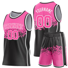 Laden Sie das Bild in den Galerie-Viewer, Custom Pink Black-White Shattered Geometric Side Panel Stripe Round Neck Sublimation Basketball Set Jersey
