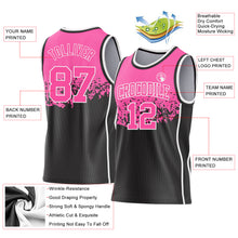 Laden Sie das Bild in den Galerie-Viewer, Custom Pink Black-White Shattered Geometric Side Panel Stripe Round Neck Sublimation Basketball Set Jersey

