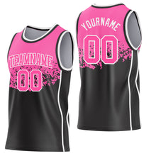 Laden Sie das Bild in den Galerie-Viewer, Custom Pink Black-White Shattered Geometric Side Panel Stripe Round Neck Sublimation Basketball Set Jersey
