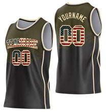 Загрузить изображение в средство просмотра галереи, Custom Olive Vintage USA Flag Black-Cream Shattered Geometric Side Panel Stripe Round Neck Sublimation Basketball Set Jersey
