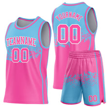Загрузить изображение в средство просмотра галереи, Custom Sky Blue Pink-White Shattered Geometric Side Panel Stripe Round Neck Sublimation Basketball Set Jersey

