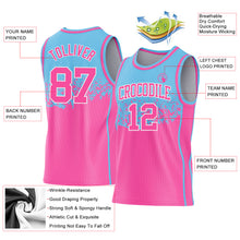 Загрузить изображение в средство просмотра галереи, Custom Sky Blue Pink-White Shattered Geometric Side Panel Stripe Round Neck Sublimation Basketball Set Jersey
